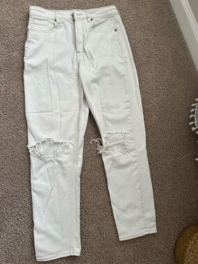 American Eagle Outfitters White Distressed Mom Jeans